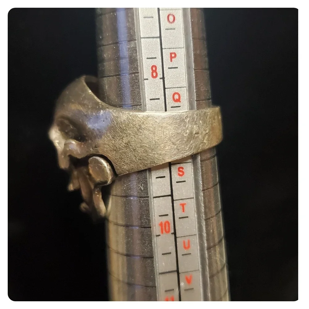 Vintage Silver Skull Ring with Moving Jaw and Turquoise Skull Bead Set Size 9